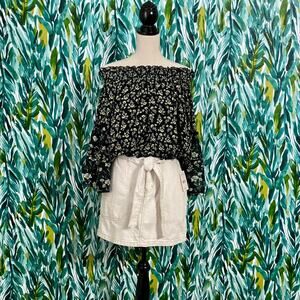 NWT Free People Black Combo Rose Floral Valley Printed Smocked Blouse Top Boho